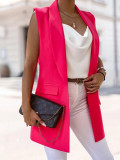 Medium to long vest cardigan with a lapel collar, professional suit jacket
