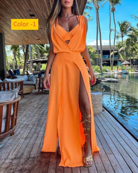Small vest+sleeveless backless dress two-piece set