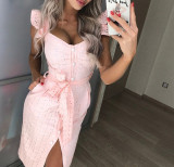 Square collar embroidered hip hugging dress