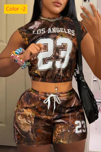 Drawstring sport leaf print shorts