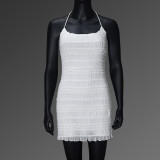 Hanging neck strap ruffle edge dress