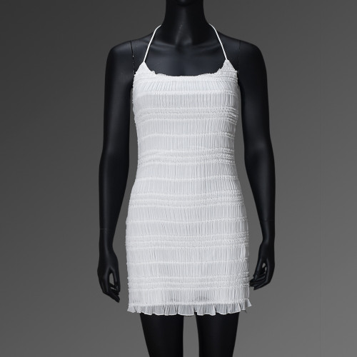 Hanging neck strap ruffle edge dress