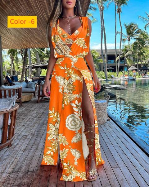 Small vest+sleeveless backless dress two-piece set
