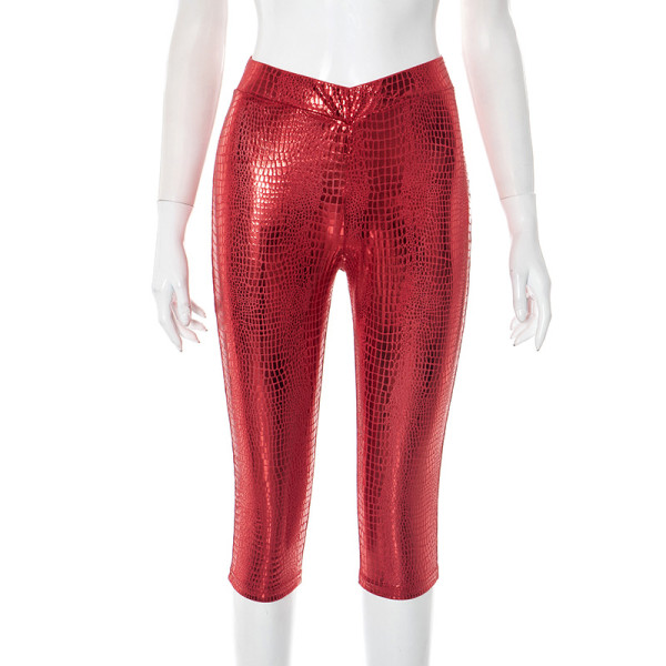 Tight solid color snake patterned cropped pants