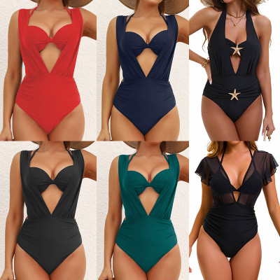Hard cup gathering high waist split bikini two-piece set