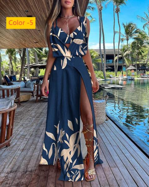 Small vest+sleeveless backless dress two-piece set