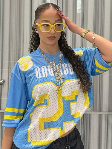 Color blocking printed loose top short sleeved T-shirt