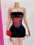 Printed slim fit hip hugging short skirt dress