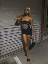 Printed slim fit hip hugging short skirt dress