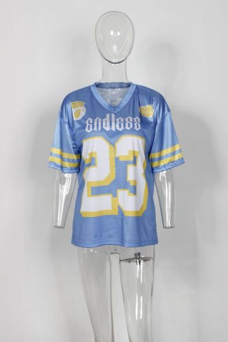 Color blocking printed loose top short sleeved T-shirt