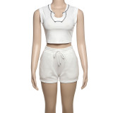 Solid color U-neck sleeveless crop top pants set