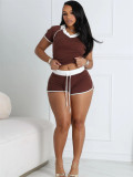 Sports short sleeved top with drawstring shorts set