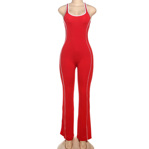 Backless tight contrasting color lifting yoga jumpsuit