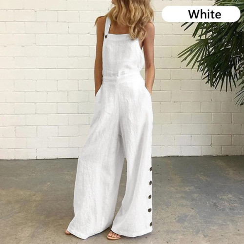Sleeveless side pocket wide leg side button jumpsuit