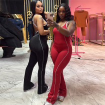 Backless tight contrasting color lifting yoga jumpsuit