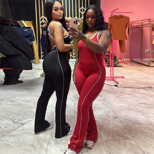 Backless tight contrasting color lifting yoga jumpsuit