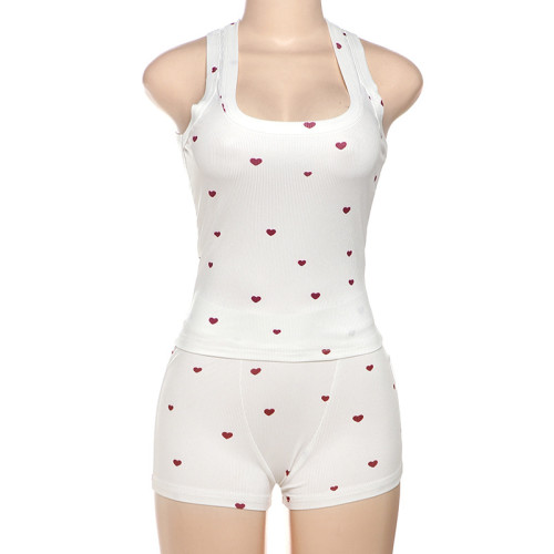 Love printed vest, shorts, pajamas two-piece set