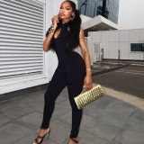 Hollow out tight fitting jumpsuit with exposed back and low waist, long jumpsuit