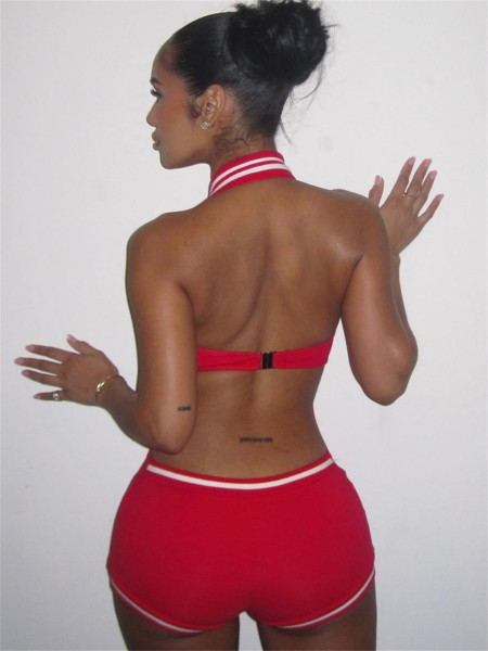 Sleeveless solid color backless hanging neck jumpsuit shorts K25L67