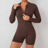 Hollow zipper sports backless quick drying jumpsuit