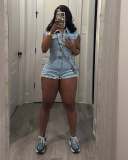 Elastic denim sleeveless slim fit jumpsuit