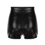 Shiny shorts, tight fitting lacquered leather bag, hip shorts