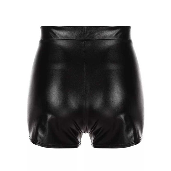 Shiny shorts, tight fitting lacquered leather bag, hip shorts