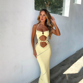 Knitted hollowed out beach bikini swimsuit dress