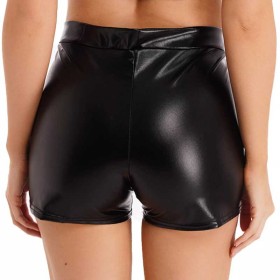 Shiny shorts, tight fitting lacquered leather bag, hip shorts