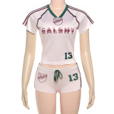 Printed round neck short sleeved T-shirt with drawstring shorts set