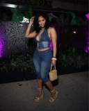 Strapless, neck tied, denim cropped pants set