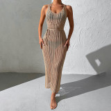 Strap Knitted Hollow Beach Skirt Open Back Split Dress Bikini Hoodie