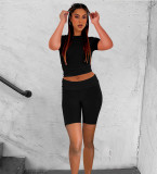 Short sleeved round neck flared shorts two-piece set