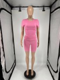Short sleeved round neck flared shorts two-piece set