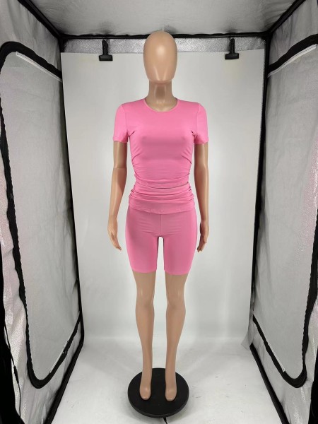 Short sleeved round neck flared shorts two-piece set