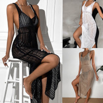 Strap Knitted Hollow Beach Skirt Open Back Split Dress Bikini Hoodie Strap Knitted Hollow Beach Skirt Open Back Split Dress Bikini Hoodie