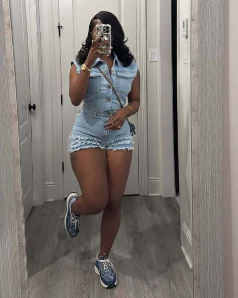 Elastic denim sleeveless slim fit jumpsuit