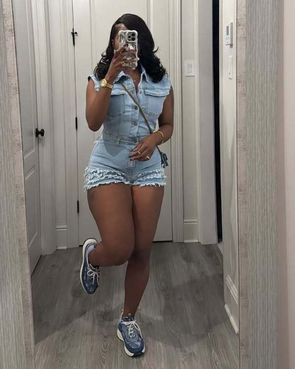 Elastic denim sleeveless slim fit jumpsuit
