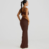 Solid color backless tank top, hip hugging skirt set