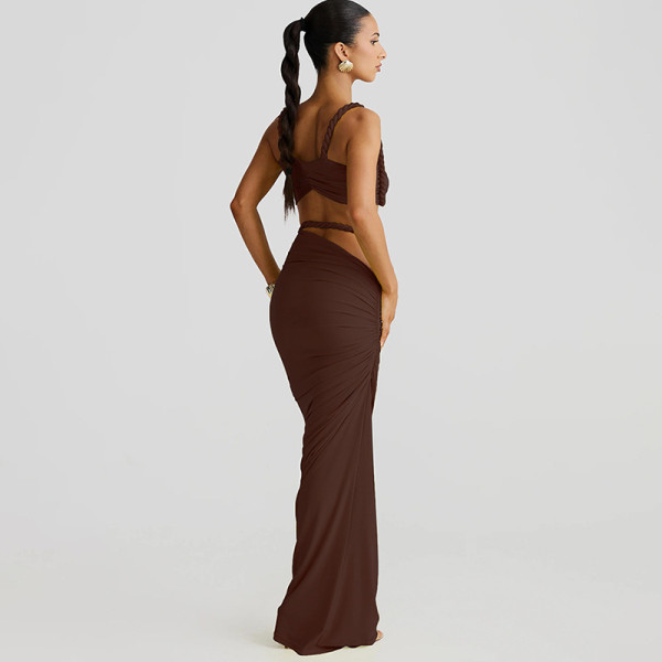 Solid color backless tank top, hip hugging skirt set