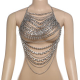 Metal chain hanging neck backless vest