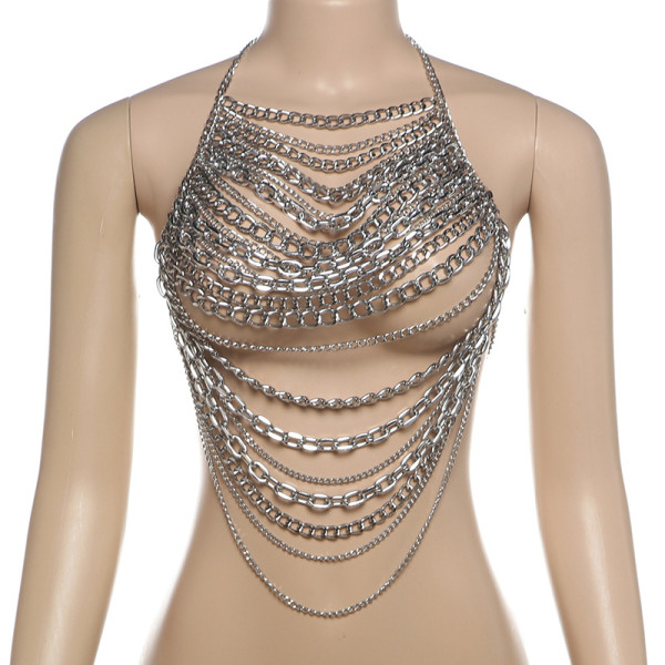 Metal chain hanging neck backless vest