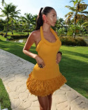 Hand woven Fried Dough Twists rope shoulder belt tassel skirt
