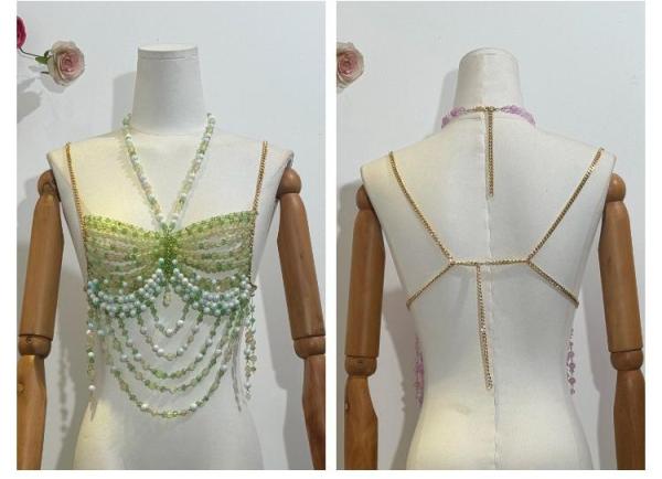 Pearl Body Chain Hoodie Hanging Neck and Outer Top