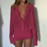 Collar, hip hugging, strappy shirt dress