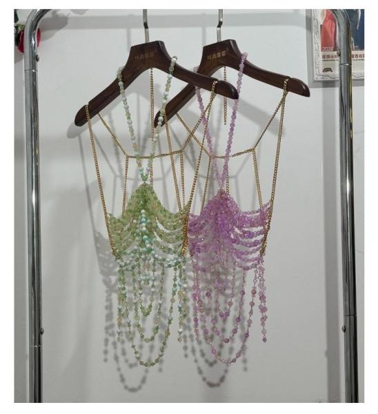 Pearl Body Chain Hoodie Hanging Neck and Outer Top