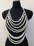 Pearl body chain tassel hollow chest chain top vest body chain