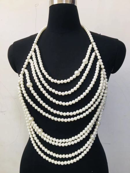 Pearl body chain tassel hollow chest chain top vest body chain