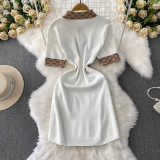 Striped contrasting lapel short sleeved knitted dress