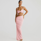 Solid color backless tank top, hip hugging skirt set